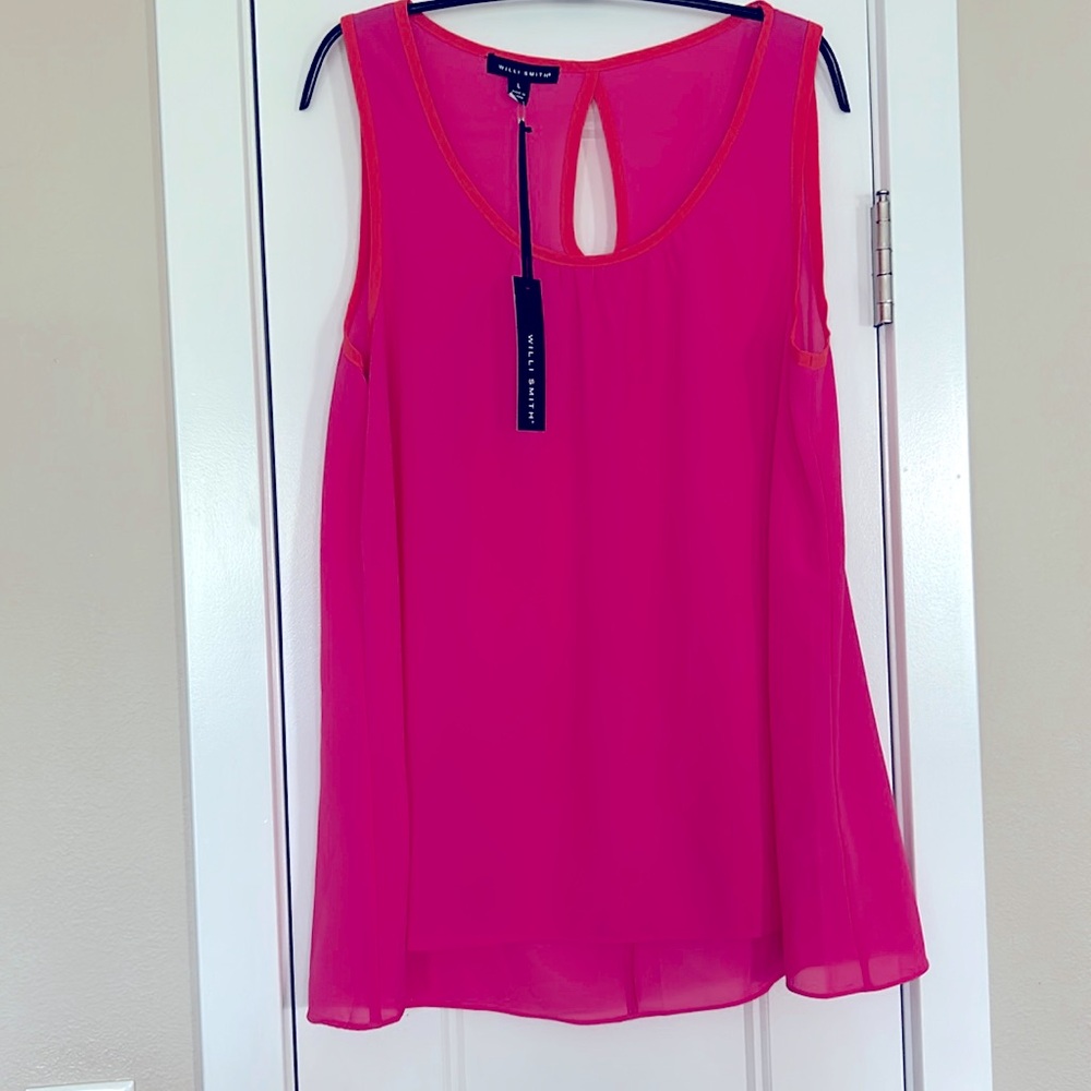 Willi Smith Women’s A-Line Tank Top L NWT Pink/Orange Trim Lagenlook Basic